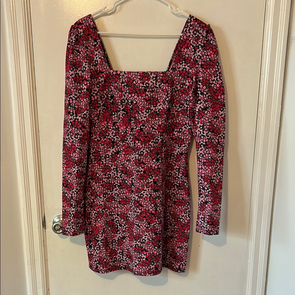 Floral Long Sleeve Dress - Pink and Black